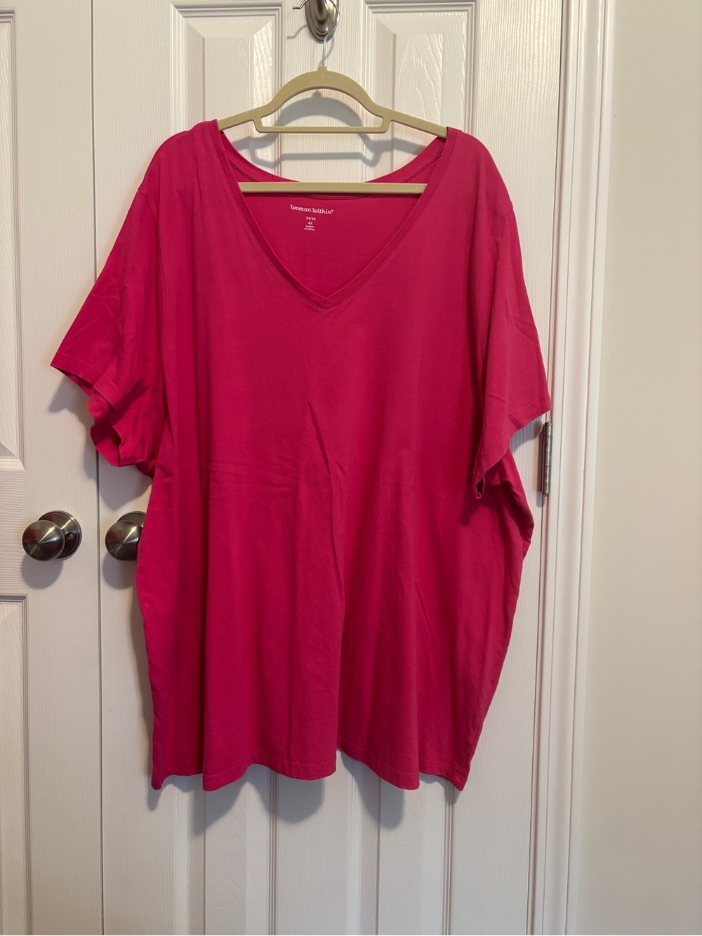 Woman Within V-Neck Short Sleeve Tee - Raspberry Sorbet